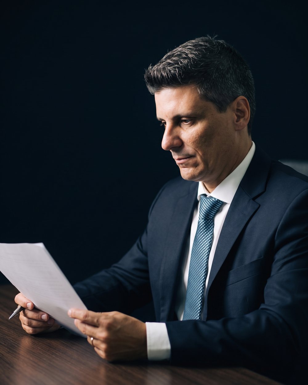Advogado trabalhista analisando documentos de uma empresa em Santos